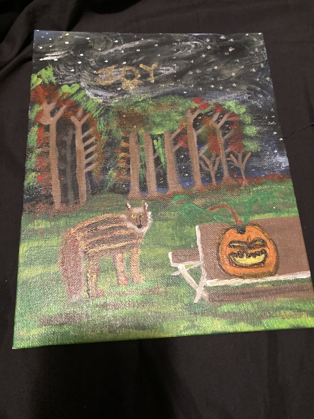 "Autumn Night Watch" – Haunted Fox 8" X 10" Acrylic Painting